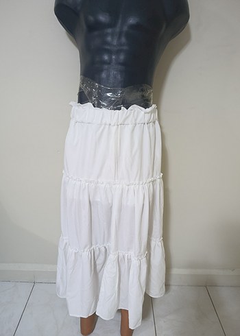 Kadın Beyaz Uzun Etek Fırfırlı - Görsel 2