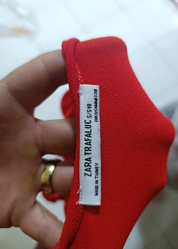 Kırmızı V Yaka Drapeli Mini Bluz - Görsel 5