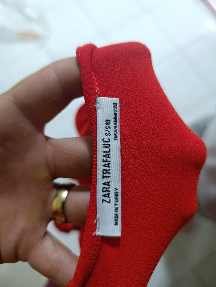 Kırmızı V Yaka Drapeli Mini Bluz - Görsel 5