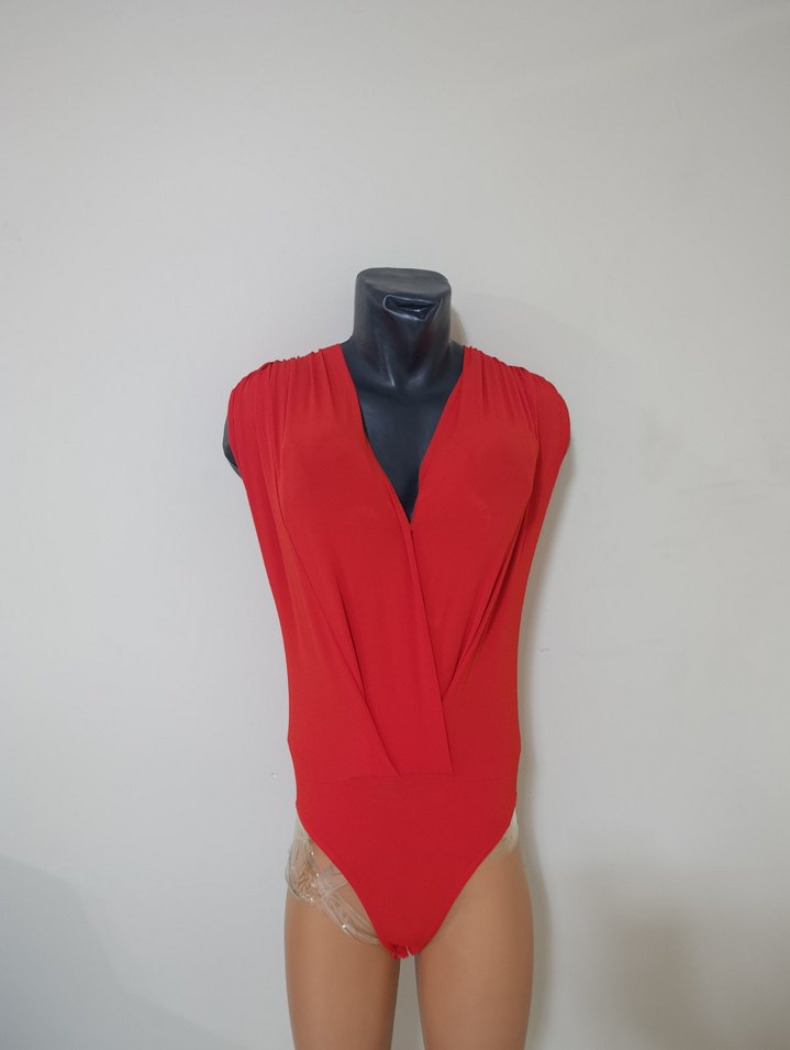 Kırmızı V Yaka Drapeli Mini Bluz - Görsel 2