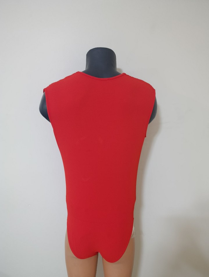 Kırmızı V Yaka Drapeli Mini Bluz - Görsel 3