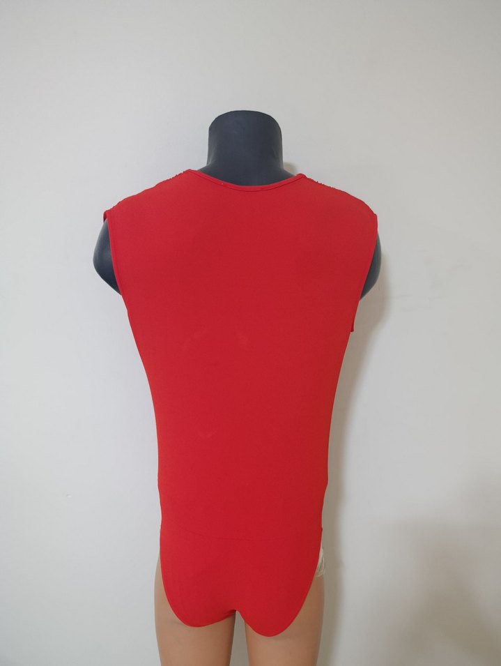 Kırmızı V Yaka Drapeli Mini Bluz - Görsel 4