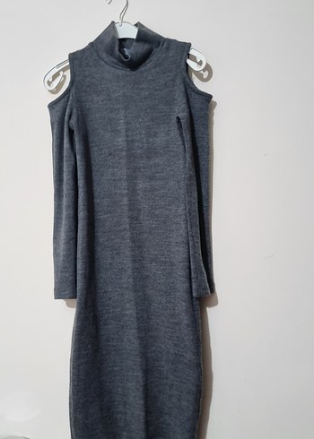 Gri Yünlü Uzun Triko Elbise - Görsel 5