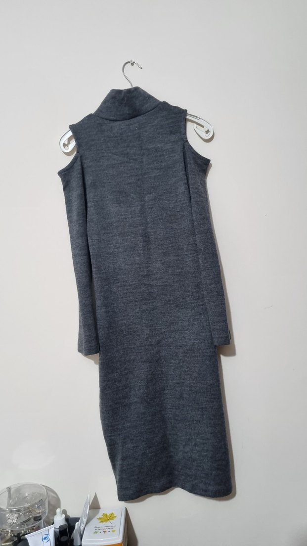 Gri Yünlü Uzun Triko Elbise - Görsel 4