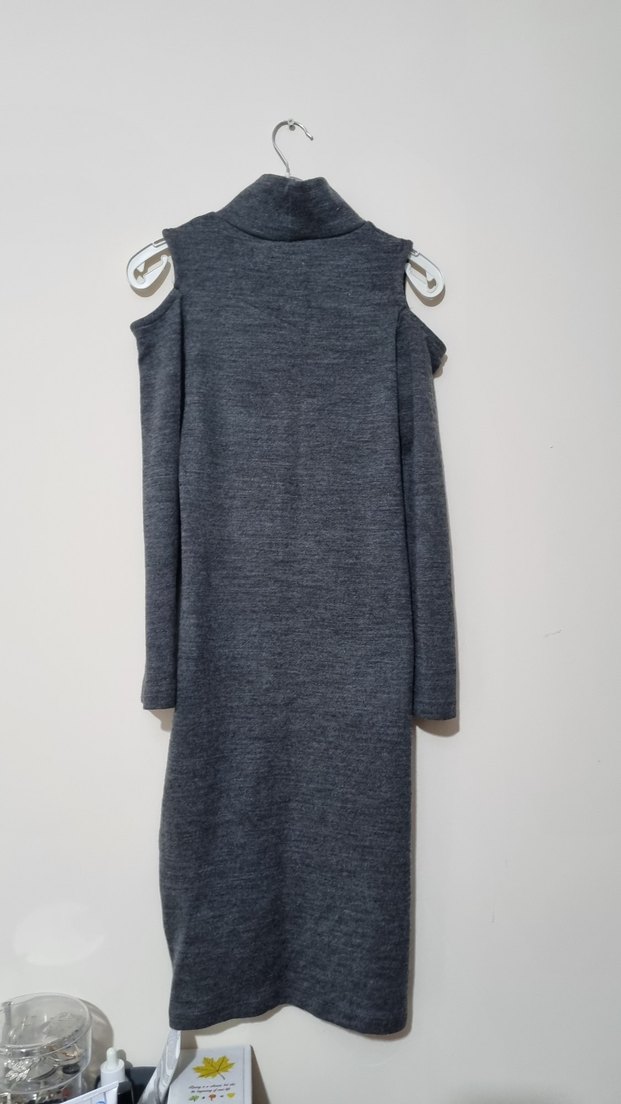 Gri Yünlü Uzun Triko Elbise - Görsel 3