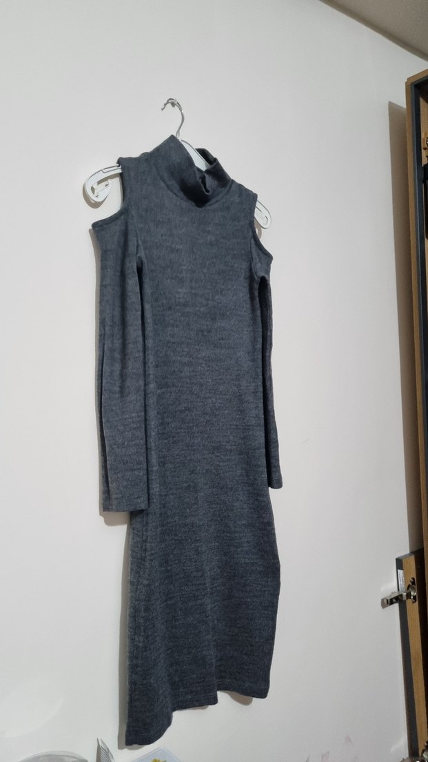 Gri Yünlü Uzun Triko Elbise - Görsel 2