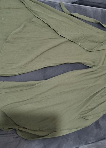 yeşil Keten Salaş Kadın Pantolon - Görsel 3