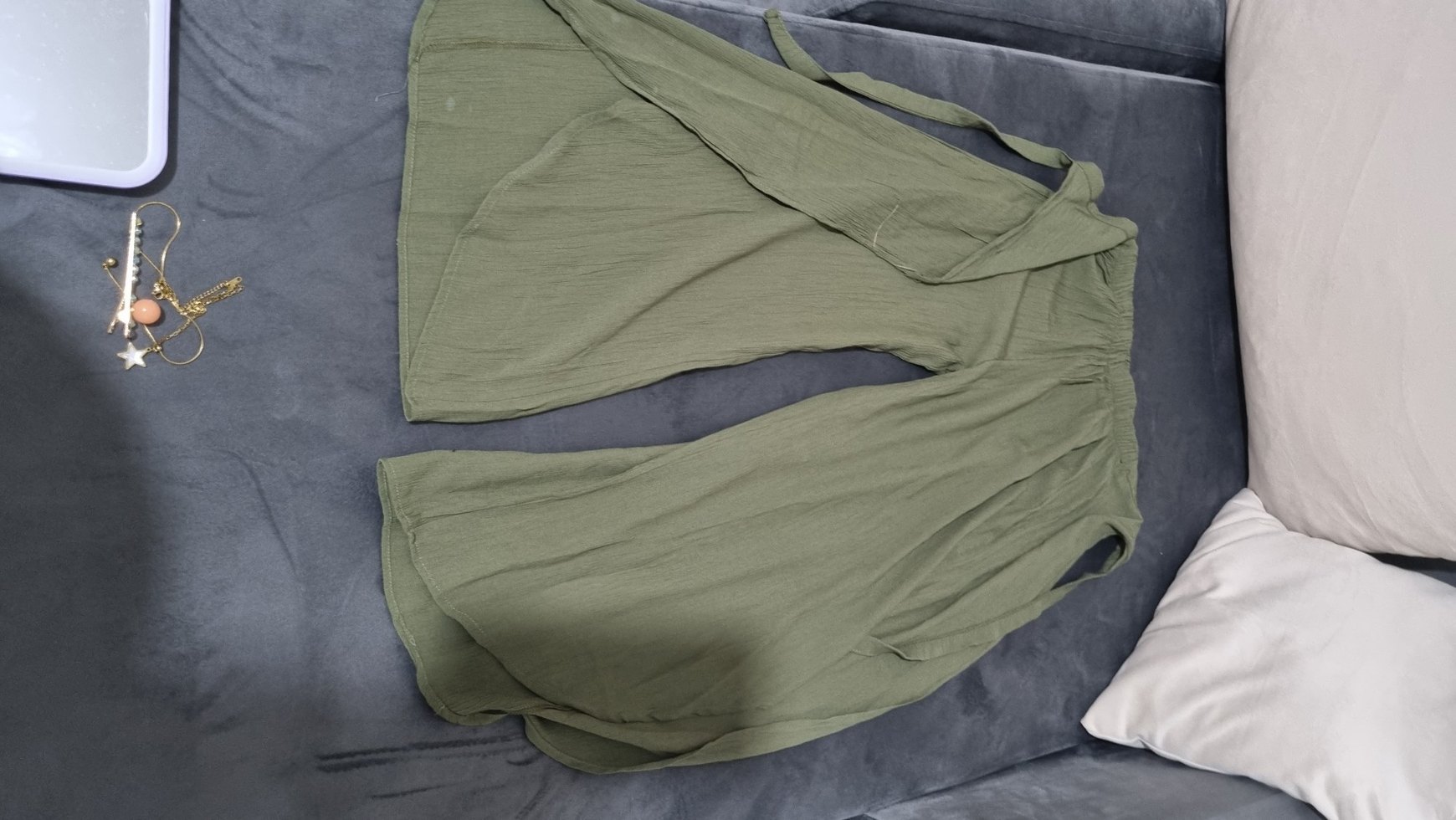 yeşil Keten Salaş Kadın Pantolon - Görsel 3