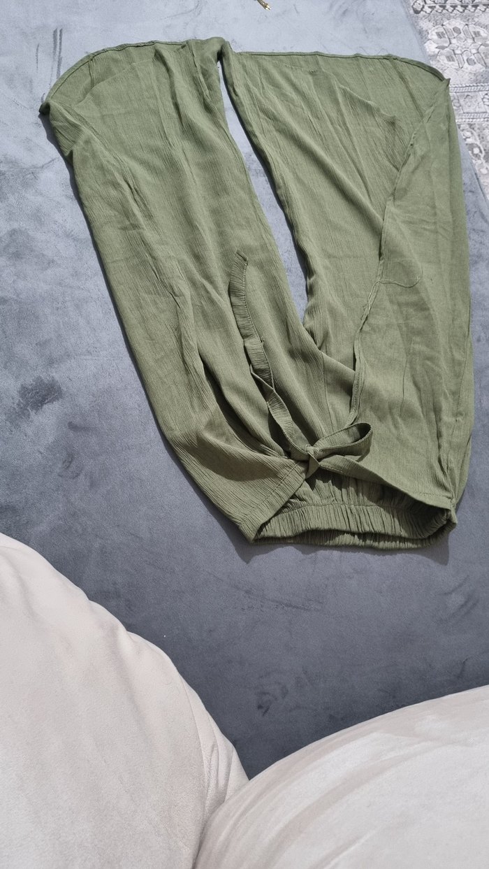yeşil Keten Salaş Kadın Pantolon - Görsel 5
