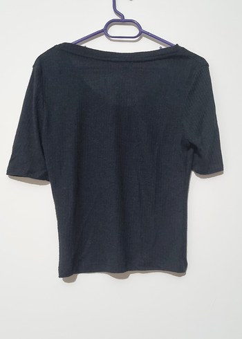 Siyah V Yaka Kısa Kollu Kadın  Tişört - Görsel 5