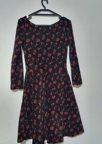 Kırmızı Siyah Bağlama Desenli Uzun Kollu Midi Elbise - Görsel 6