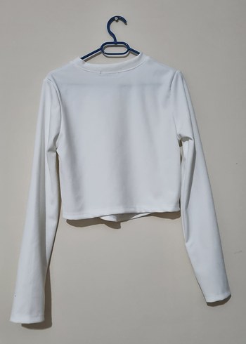 Kadın Beyaz Uzun Kollu Crop Sweatshirt - Görsel 6