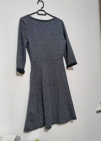 Gri V Yaka Midi Elbise - Görsel 5