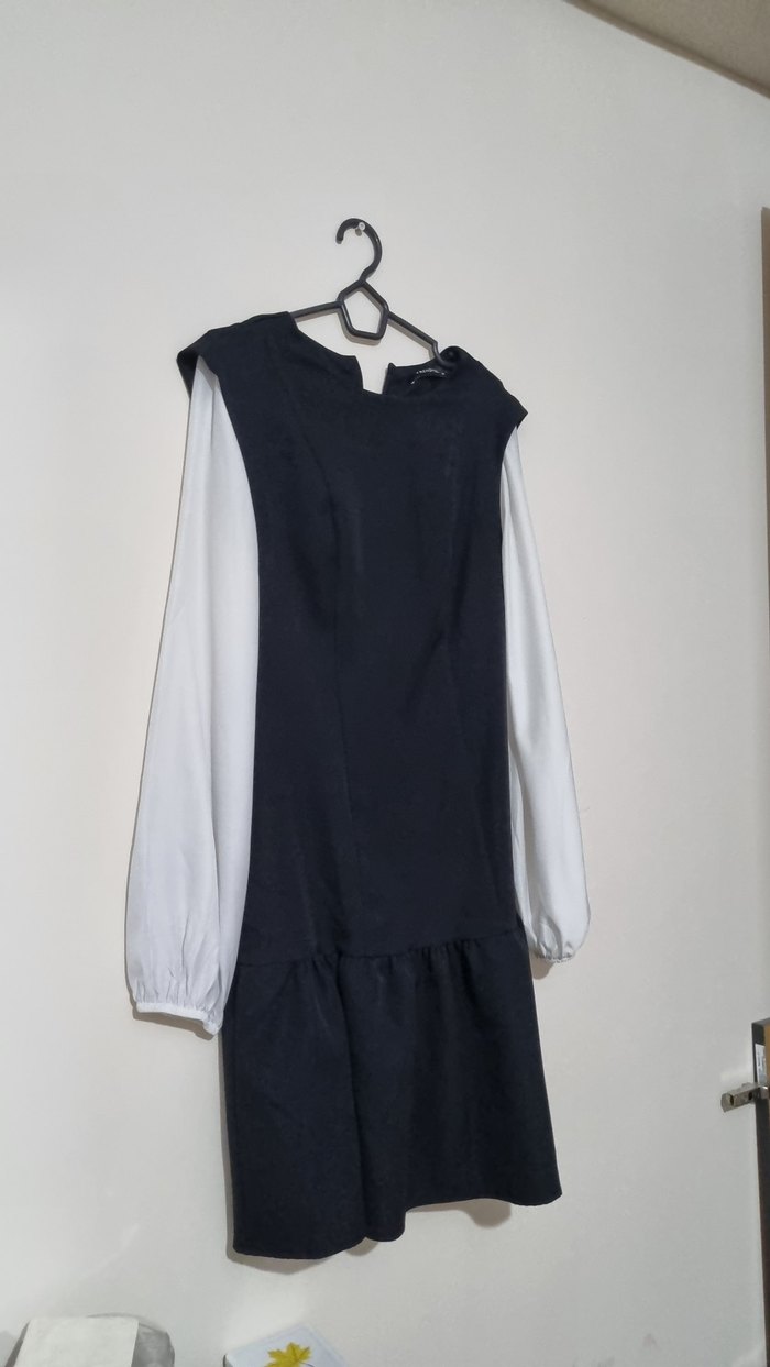 Kadın Siyah Beyaz Uzun Kollu Elbise - Görsel 3