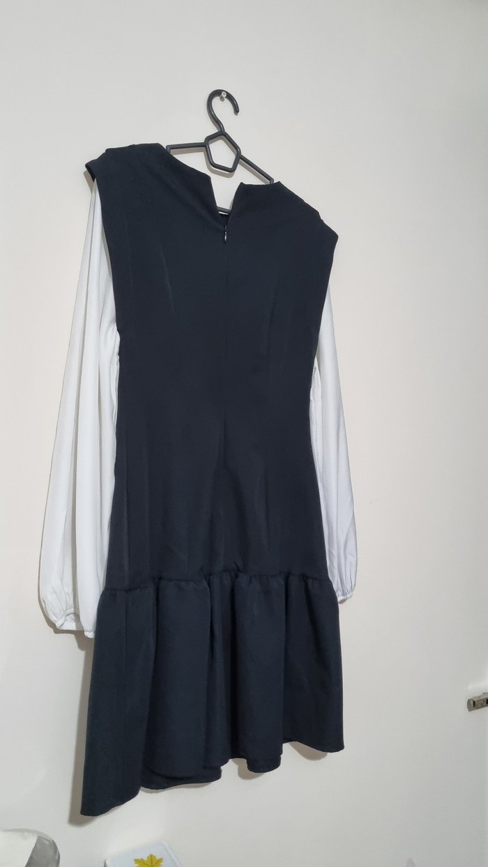 Kadın Siyah Beyaz Uzun Kollu Elbise - Görsel 5