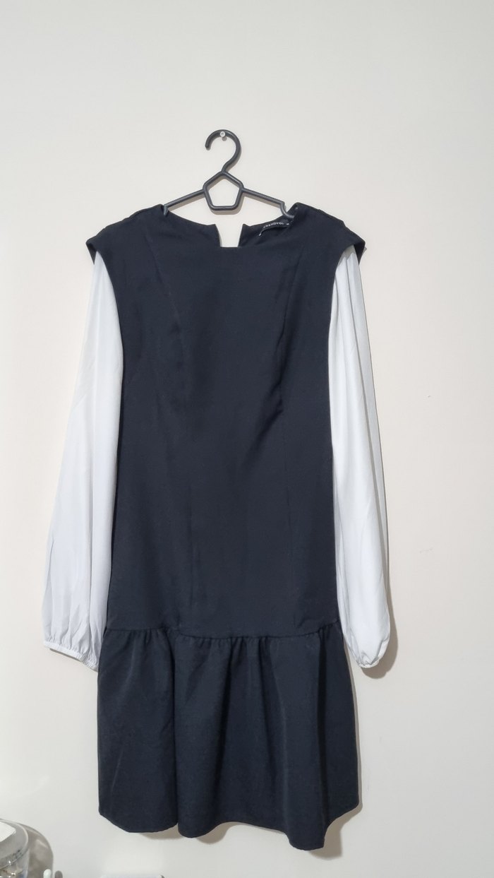 Kadın Siyah Beyaz Uzun Kollu Elbise - Görsel 4