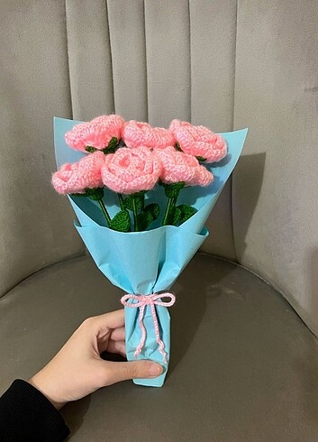 Örgü Gül Buketi Pembe Güller 