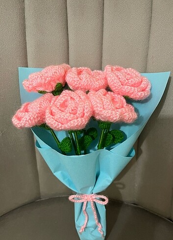  Örgü Gül Buketi Pembe Güller 