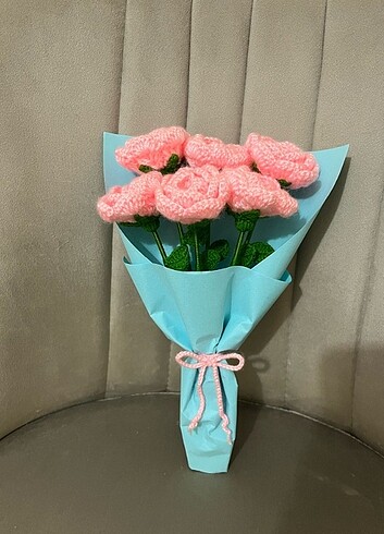  Beden Örgü Gül Buketi Pembe Güller 