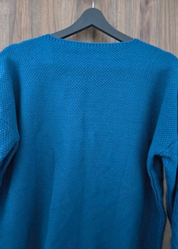 Mavi V Yaka Örgü Kadın Hırka - Görsel 2