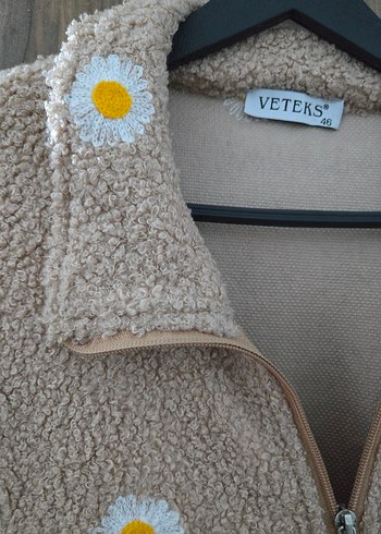 Nakışlı Fermuarlı Bej Kadın Ceket - Görsel 2