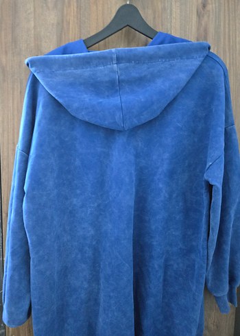 Mavi Kapüşonlu Fermuarlı Sweatshirt - Görsel 3