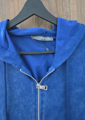 Mavi Kapüşonlu Fermuarlı Sweatshirt - Görsel 2