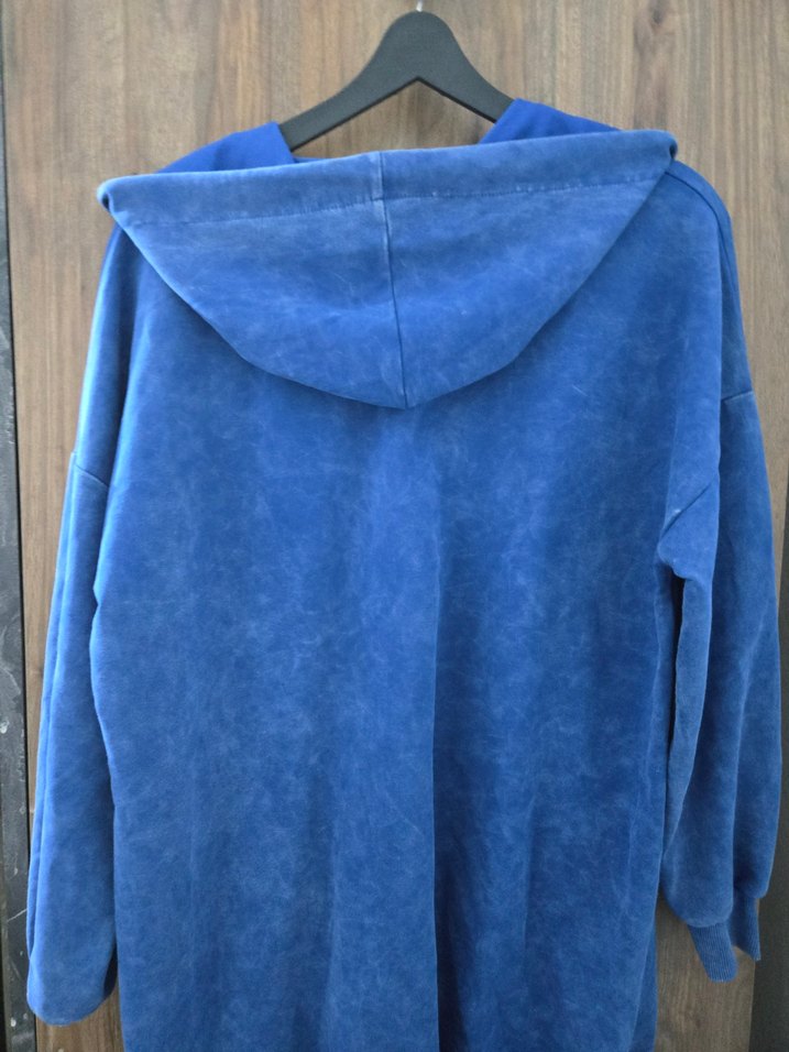 Mavi Kapüşonlu Fermuarlı Sweatshirt - Görsel 3