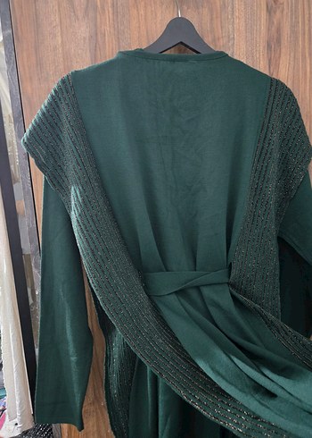 Uzun Kollu, Kemerli Yeşil Kadın Elbise - Görsel 3