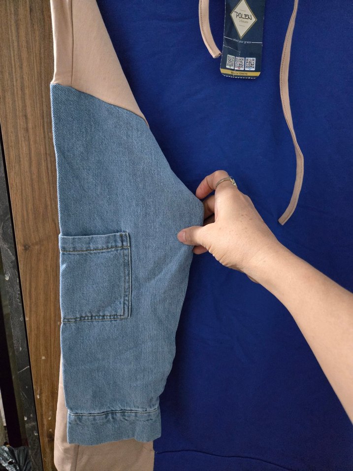 Kadın Renkli Denim Detaylı Sweatshirt - Görsel 2