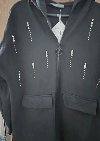 Siyah Baskılı Fermuarlı Kadın Ceket - Görsel 2