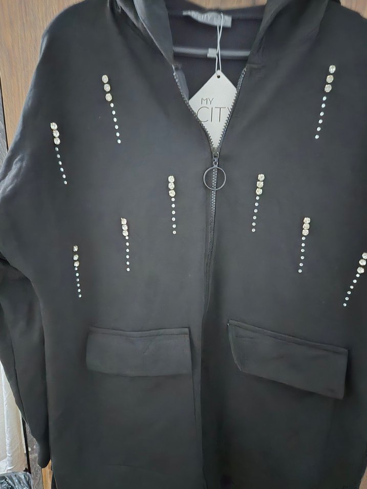 Siyah Baskılı Fermuarlı Kadın Ceket - Görsel 2