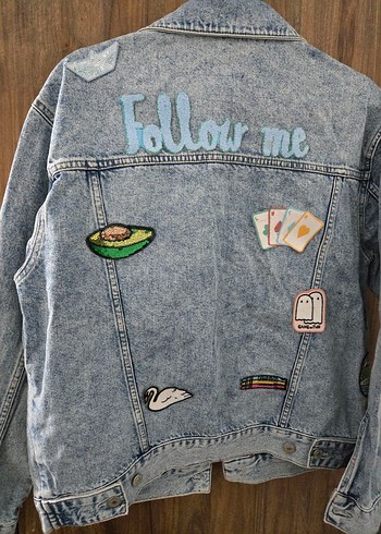 Nakışlı Gri Düğmeli Denim Ceket - Görsel 3