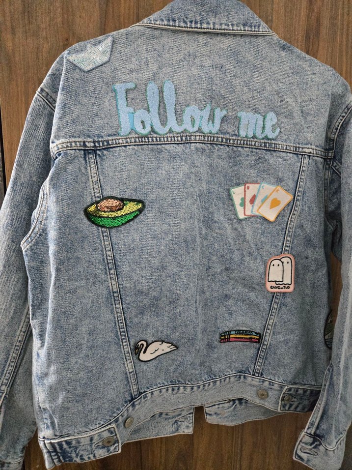 Nakışlı Gri Düğmeli Denim Ceket - Görsel 3