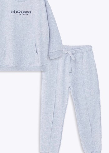 Gri Erkek bebek Çocuk Uzun Kollu Sweatshirt pantolon takım - Görsel 3