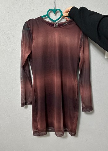 xl Beden bordo Renk Defacto marka Bordo Uzun Kollu Bağlama Desenli Uzun tül Elbise