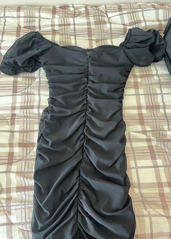 Drapeli Siyah Straplez Uzun Kadın Elbise - Görsel 8