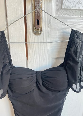 Drapeli Siyah Straplez Uzun Kadın Elbise - Görsel 2