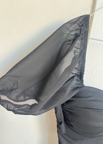 Drapeli Siyah Straplez Uzun Kadın Elbise - Görsel 3