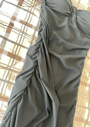 Drapeli Siyah Straplez Uzun Kadın Elbise - Görsel 6