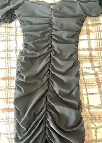 Drapeli Siyah Straplez Uzun Kadın Elbise - Görsel 7