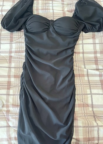 Drapeli Siyah Straplez Uzun Kadın Elbise - Görsel 5
