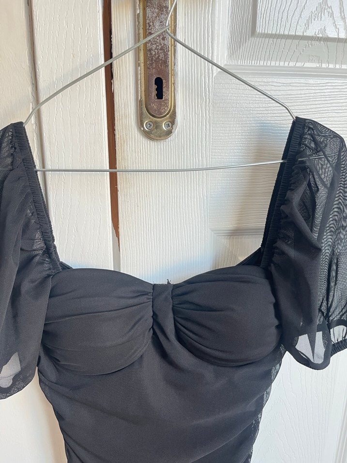 Drapeli Siyah Straplez Uzun Kadın Elbise - Görsel 2