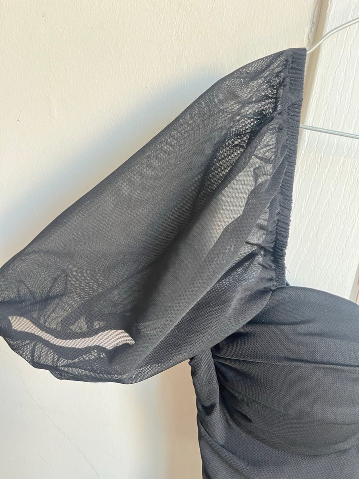 Drapeli Siyah Straplez Uzun Kadın Elbise - Görsel 3