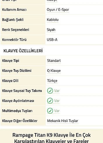  Rampage
Titan
K9
Siyah
USB
RGB English Standart Gaming Oyuncu K - Görsel 5