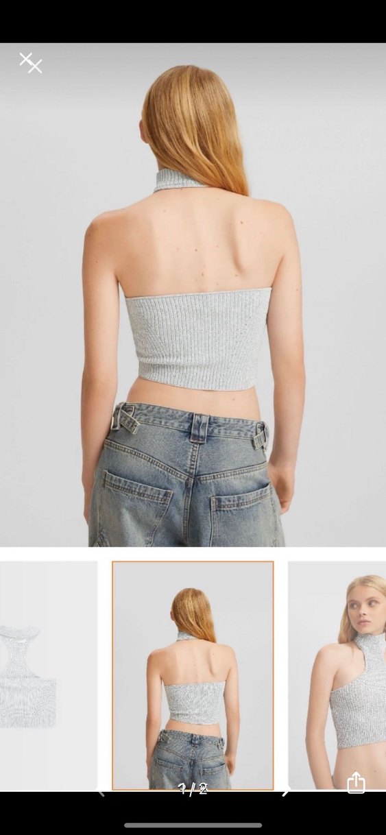 Kadın Gri Yüksek Yakalı Kısa Örme Crop Top - Görsel 2