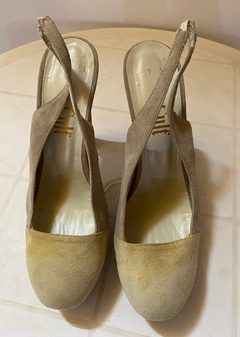 Bej Süet Platform Topuklu Kadın Ayakkabı - Görsel 5