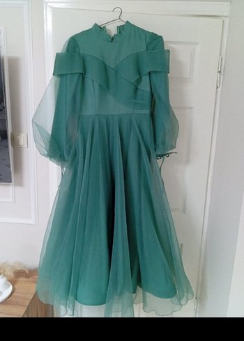 Uzun Kollu Pastel Yeşil Drapeli Kadın Elbise - Görsel 2