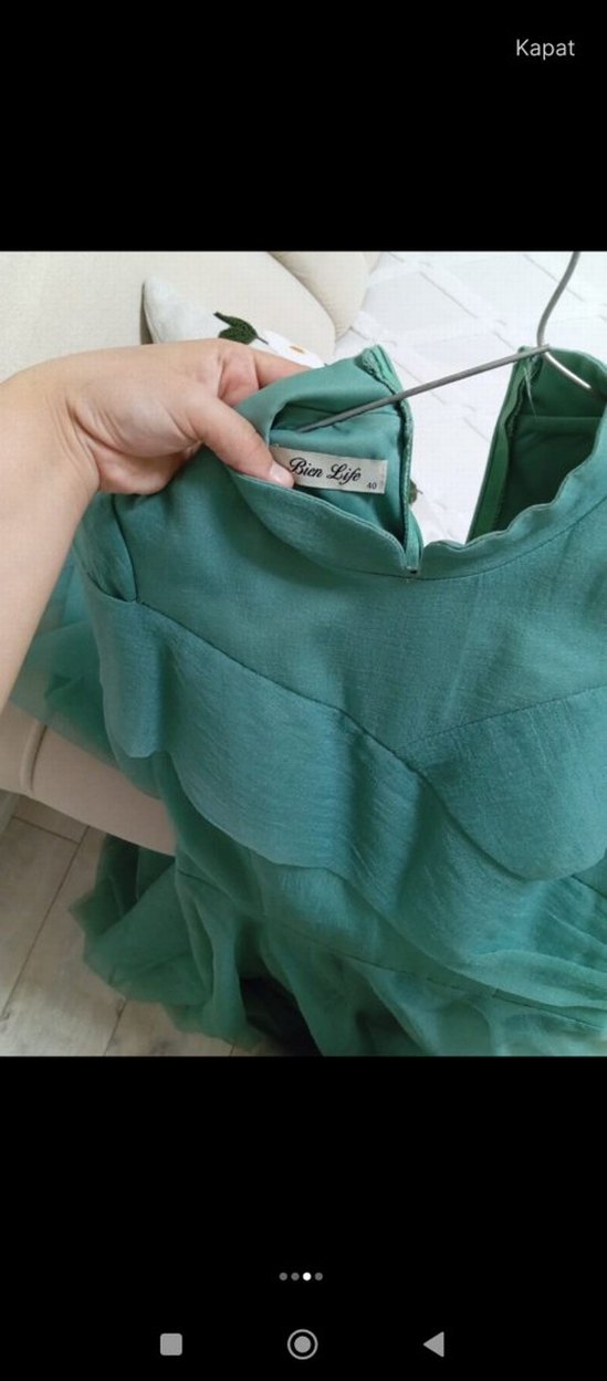 Uzun Kollu Pastel Yeşil Drapeli Kadın Elbise - Görsel 3