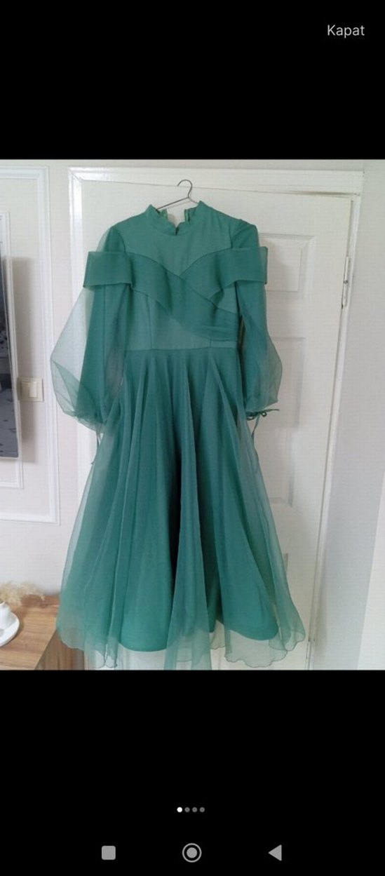 Uzun Kollu Pastel Yeşil Drapeli Kadın Elbise - Görsel 2